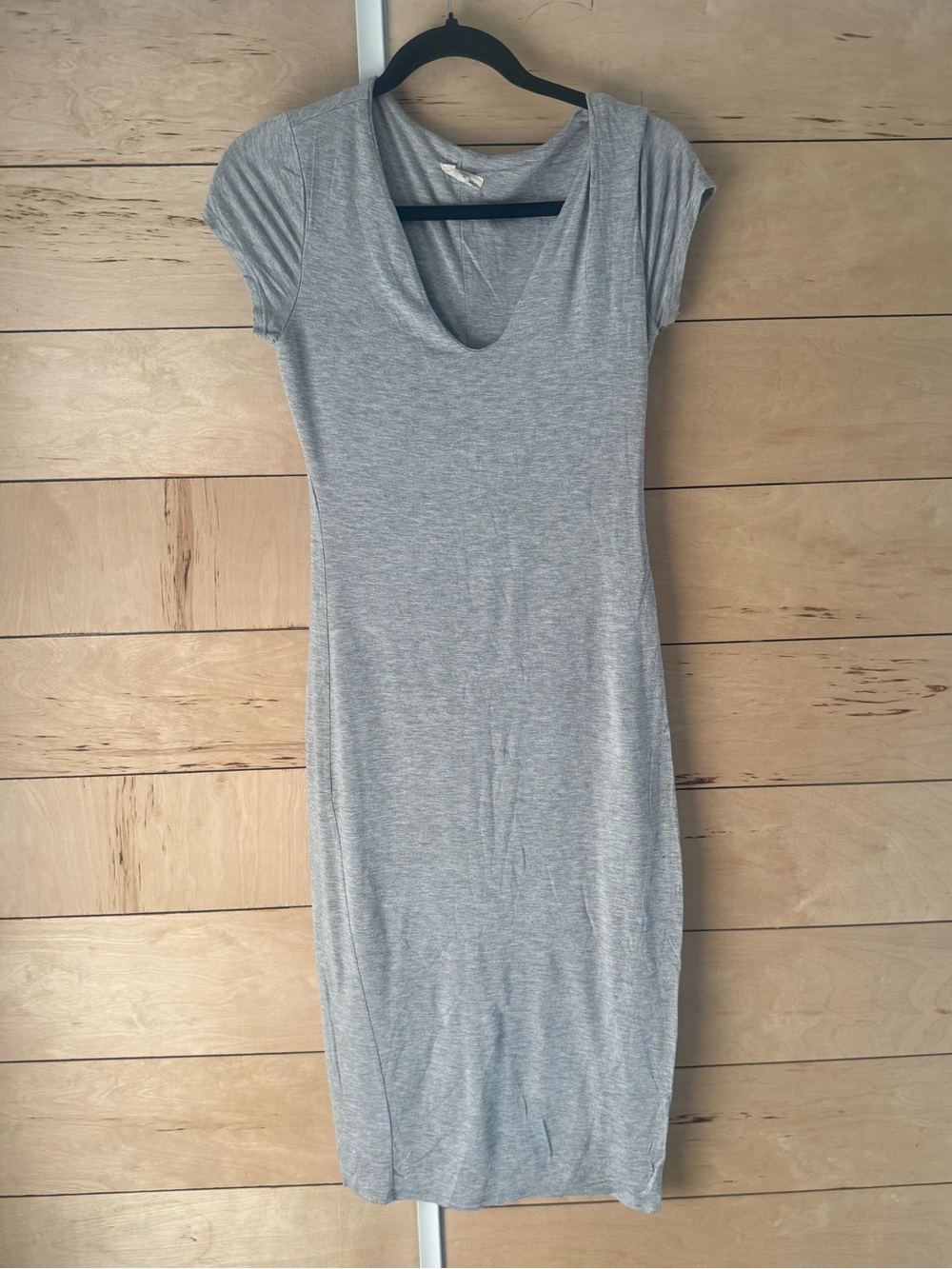 See You Monday Light Gray Scoop Neck Midi Dress